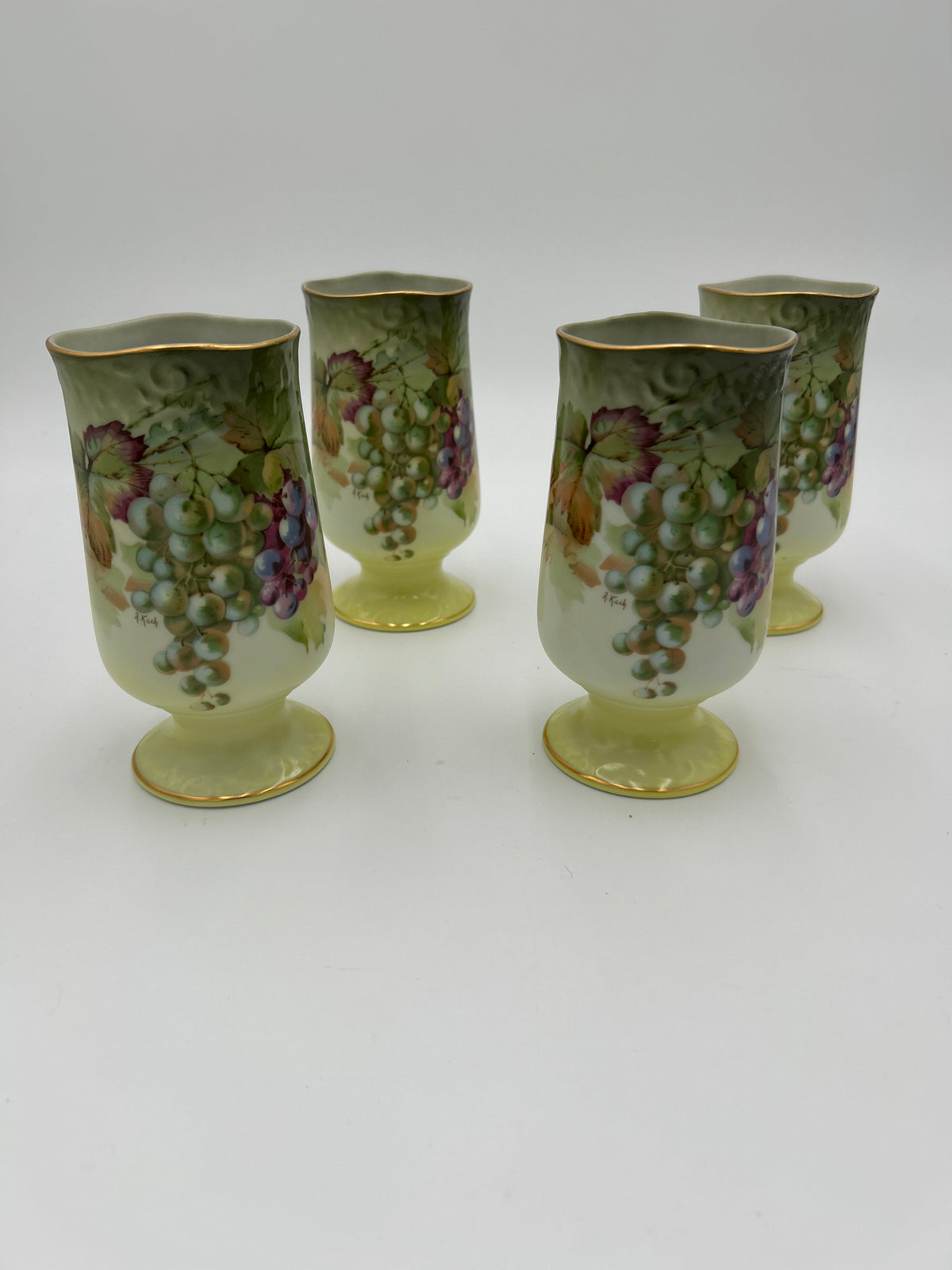Vintage A. Kach A&C Bavaria Porcelain Tumblers Hand Painted Grapes Set of 4 Antique