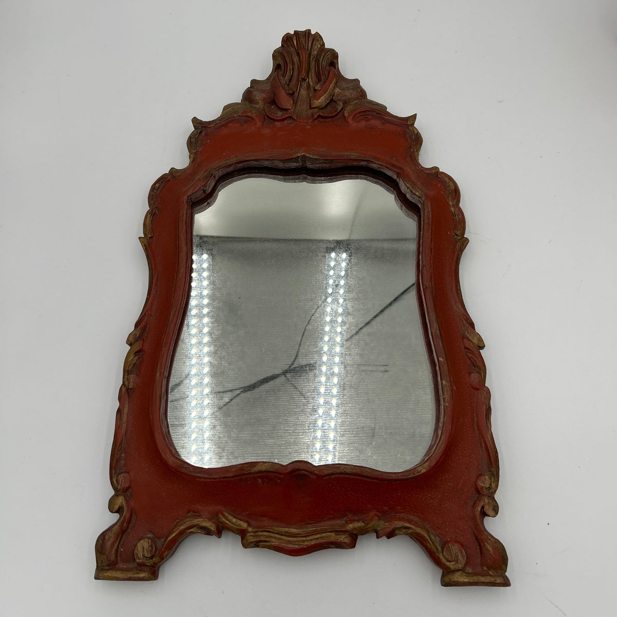 Vintage Venetian Style Red & Gold Ornate Wall Mirror 18"x11" - Rococo Resin Frame