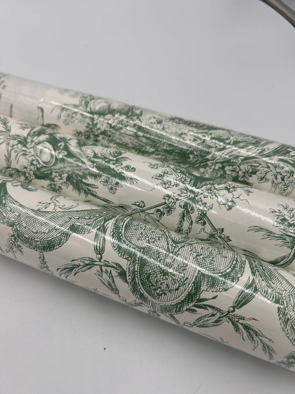Lot of 3 THIBAUT Designer Double Rolls Wallpaper- Green/White French Country Scenic Toile (Pattern 839-T-9535)