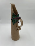 Jana Kozon Kausalik Studio Art Pottery Ewer Pitcher Vase 3D Grapes Leaves with green leaves and grapes detail