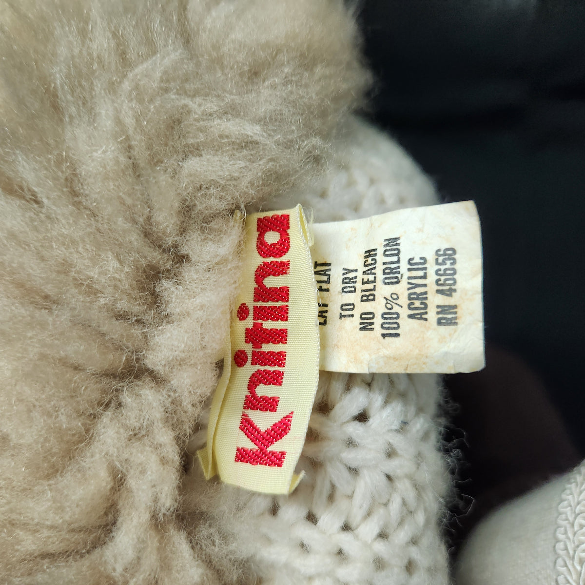 VTG 70s Knitina Faux Fur Collar Cream Cardigan Sweater Chunky Knit Orion