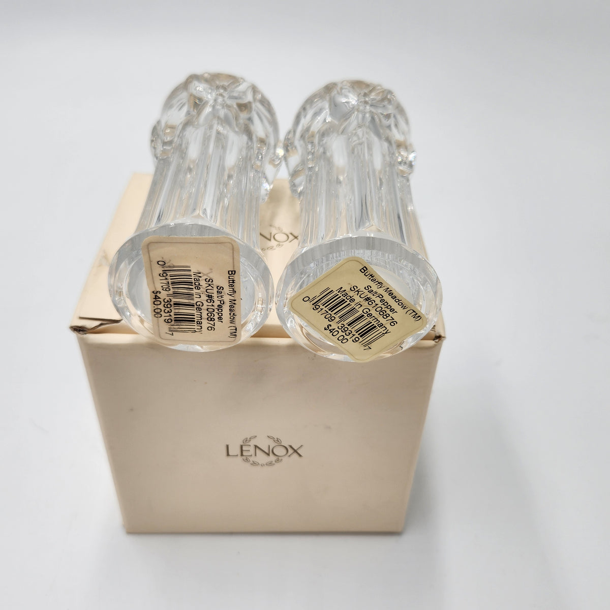 Lenox "Butterfly Meadow" Crystal Salt & Pepper Shakers Set – with Original Box
