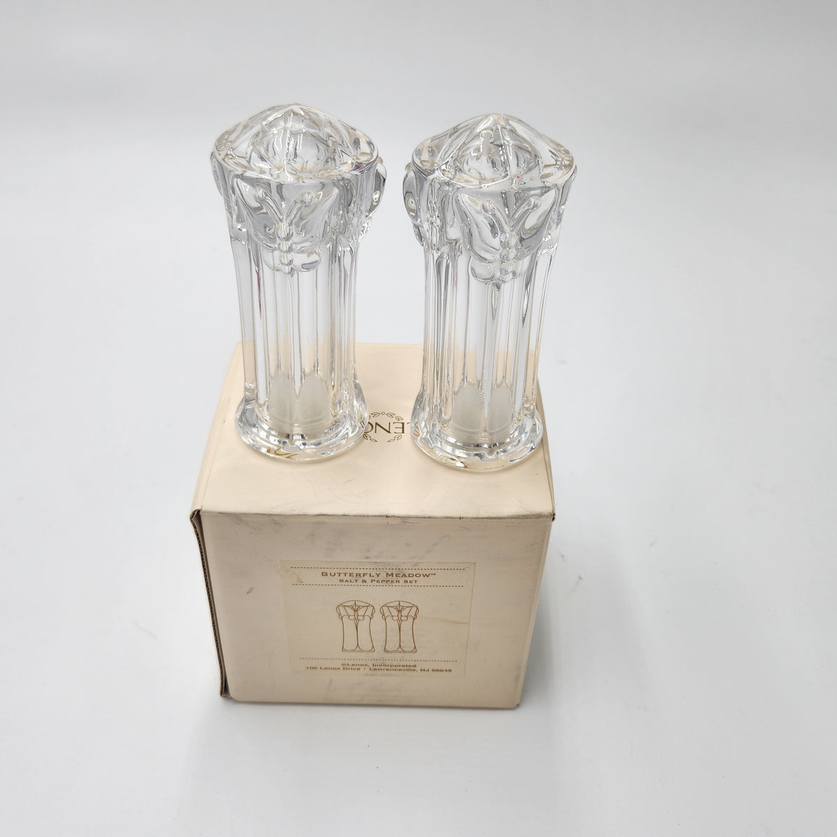 Lenox "Butterfly Meadow" Crystal Salt & Pepper Shakers Set – with Original Box