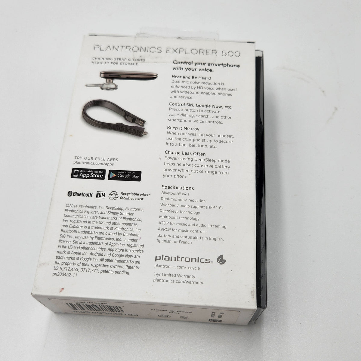 NEW Platronics Explorer 500 Mono Bluetooth Headset WHITE-Rare Discontinued NIB Collector Quality NWB