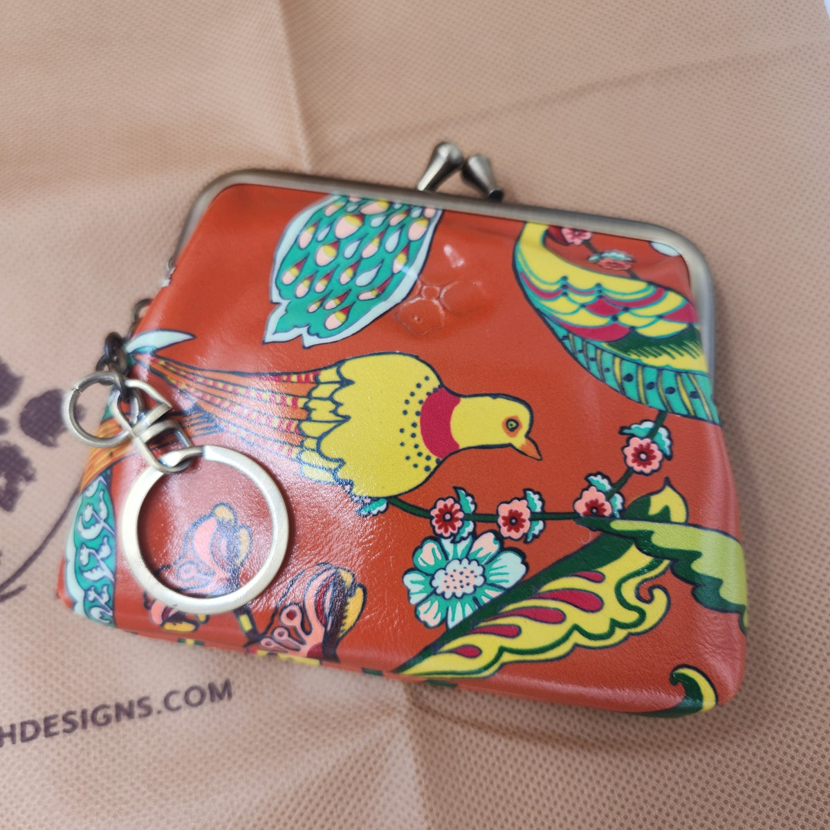 Patricia Nash Birds of Paradise Leather Satchel Bag & Coin Purse Set Dustbag