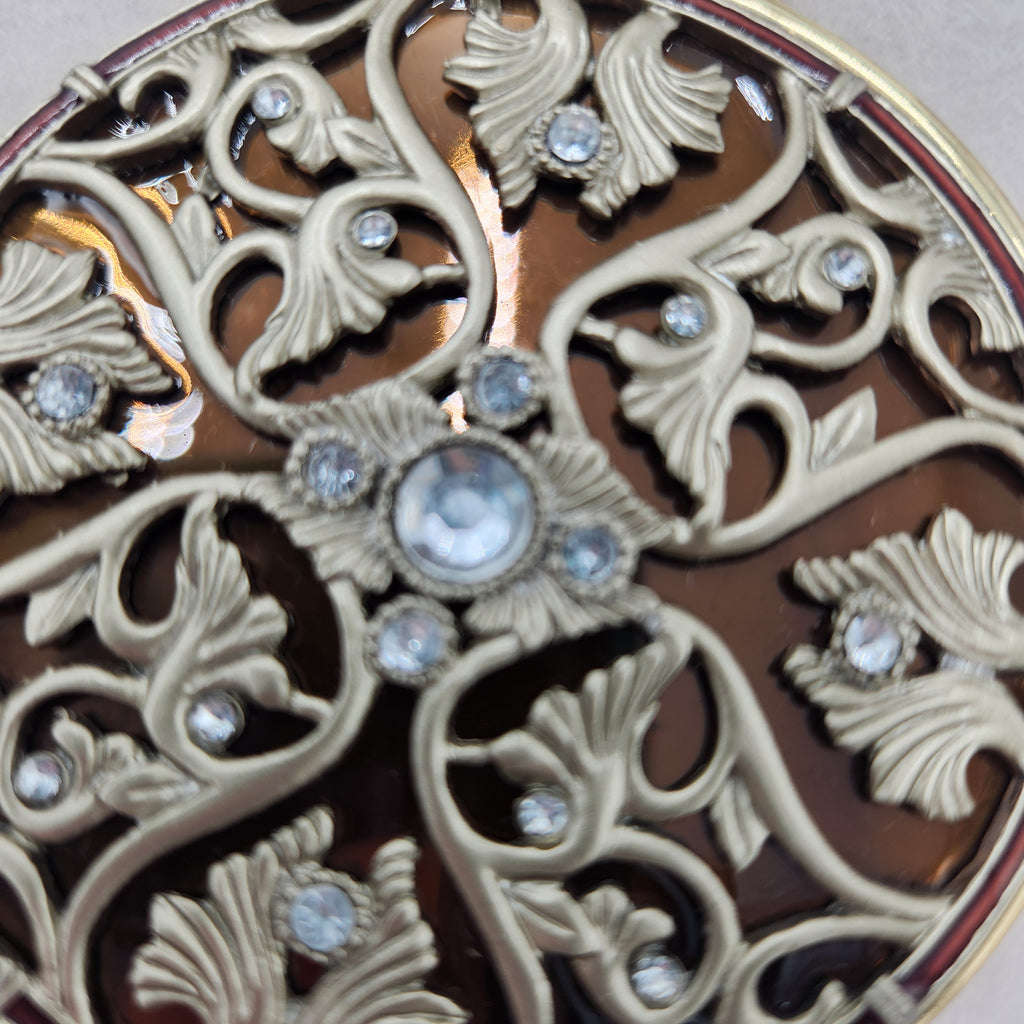 NIB Vintage Sherborne Frame Co Jeweled Filigree Compact Mirror Gold