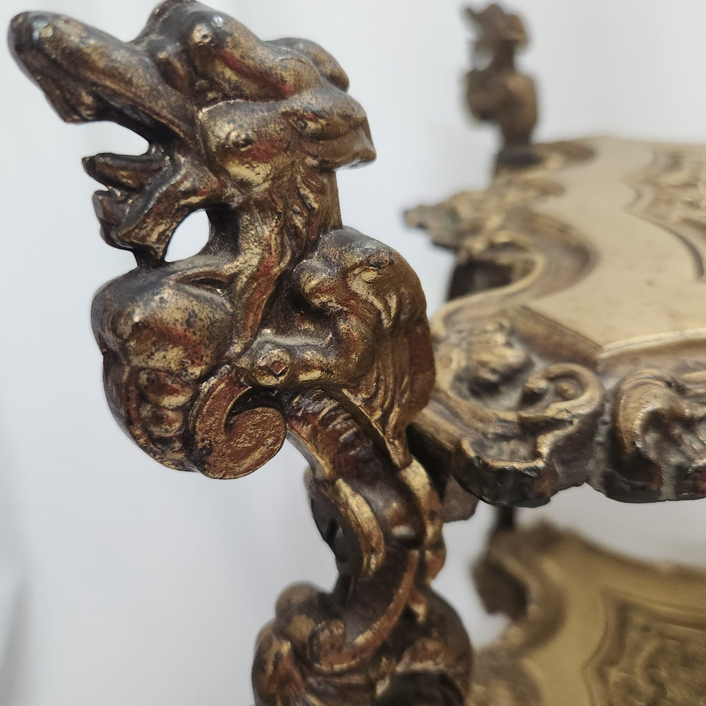 Vintage Ornate Cast Brass 3 Tier Plant Stand Dragon Grotesque French Scrollwork