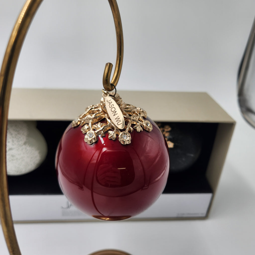 Jason Wu Nieman Marcus Target set of 3 Ornaments New in Box 2012 - Crimson Red glass ornament with gold floral cap.