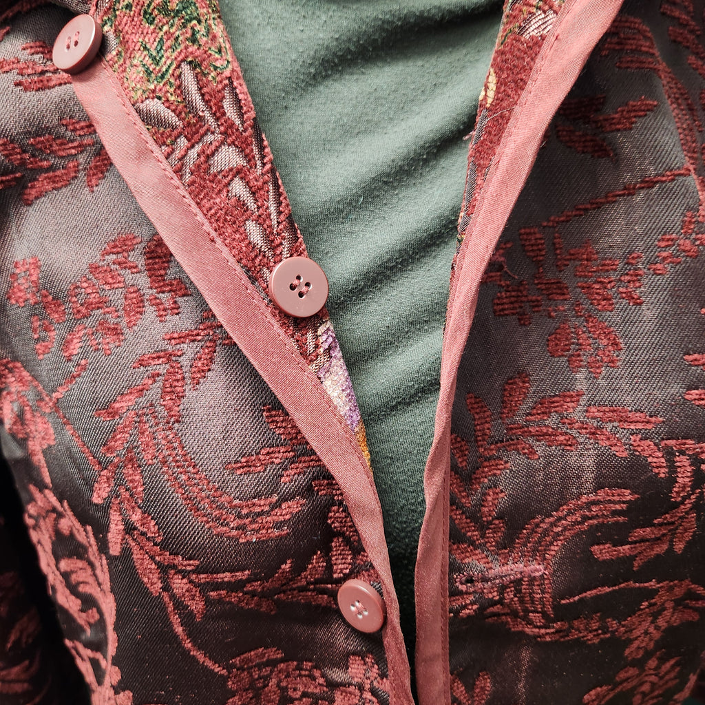 NWT Coldwater Creek Reversible Tapestry Jacket PXS Crimson Red Boho Fall Leaf