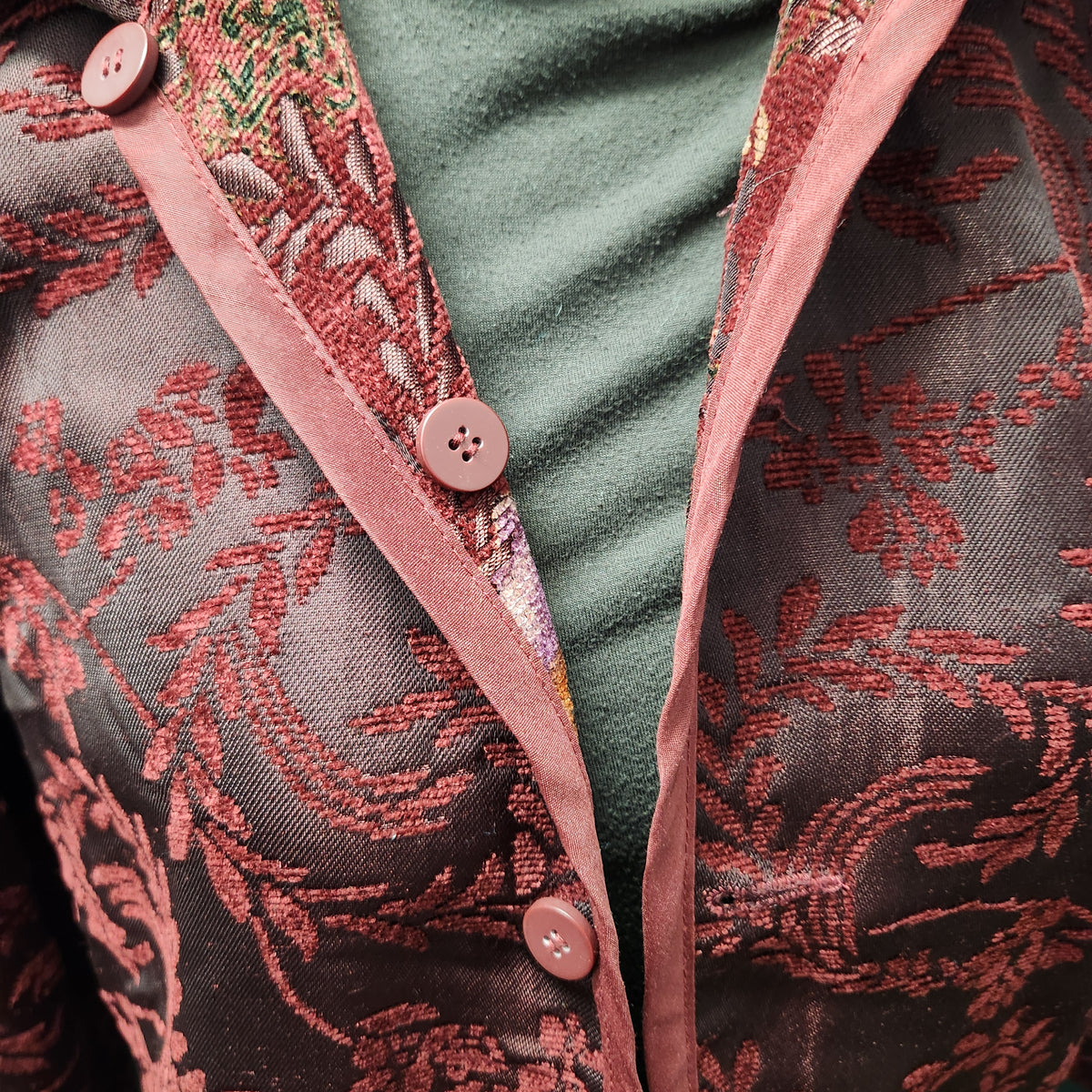 NWT Coldwater Creek Reversible Tapestry Jacket PXS Crimson Red Boho Fall Leaf