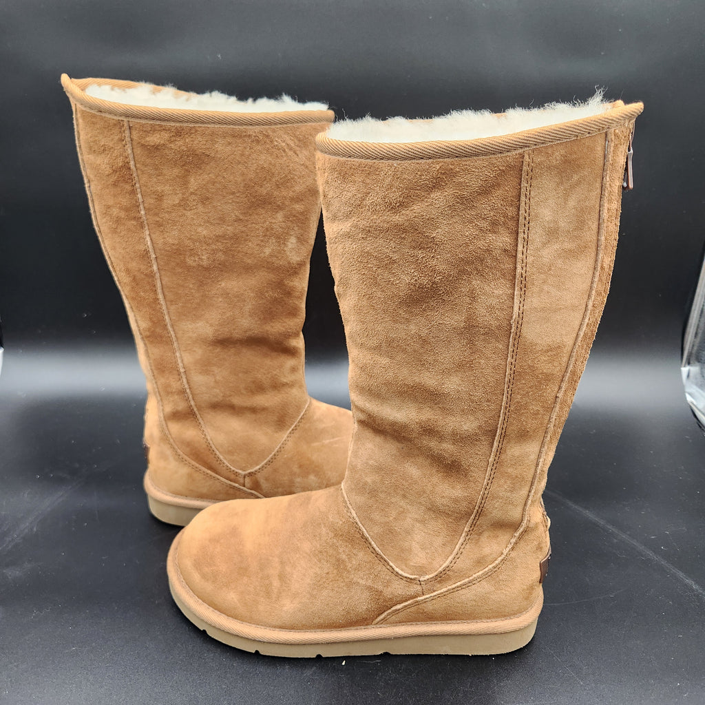 UGG Australia Knightsbridge Tall Boots 5119 Chestnut Suede Shearling Women Sz 7