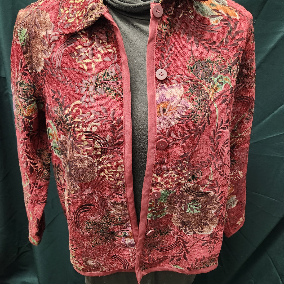 NWT Coldwater Creek Reversible Tapestry Jacket PXS Crimson Red Boho Fall Leaf