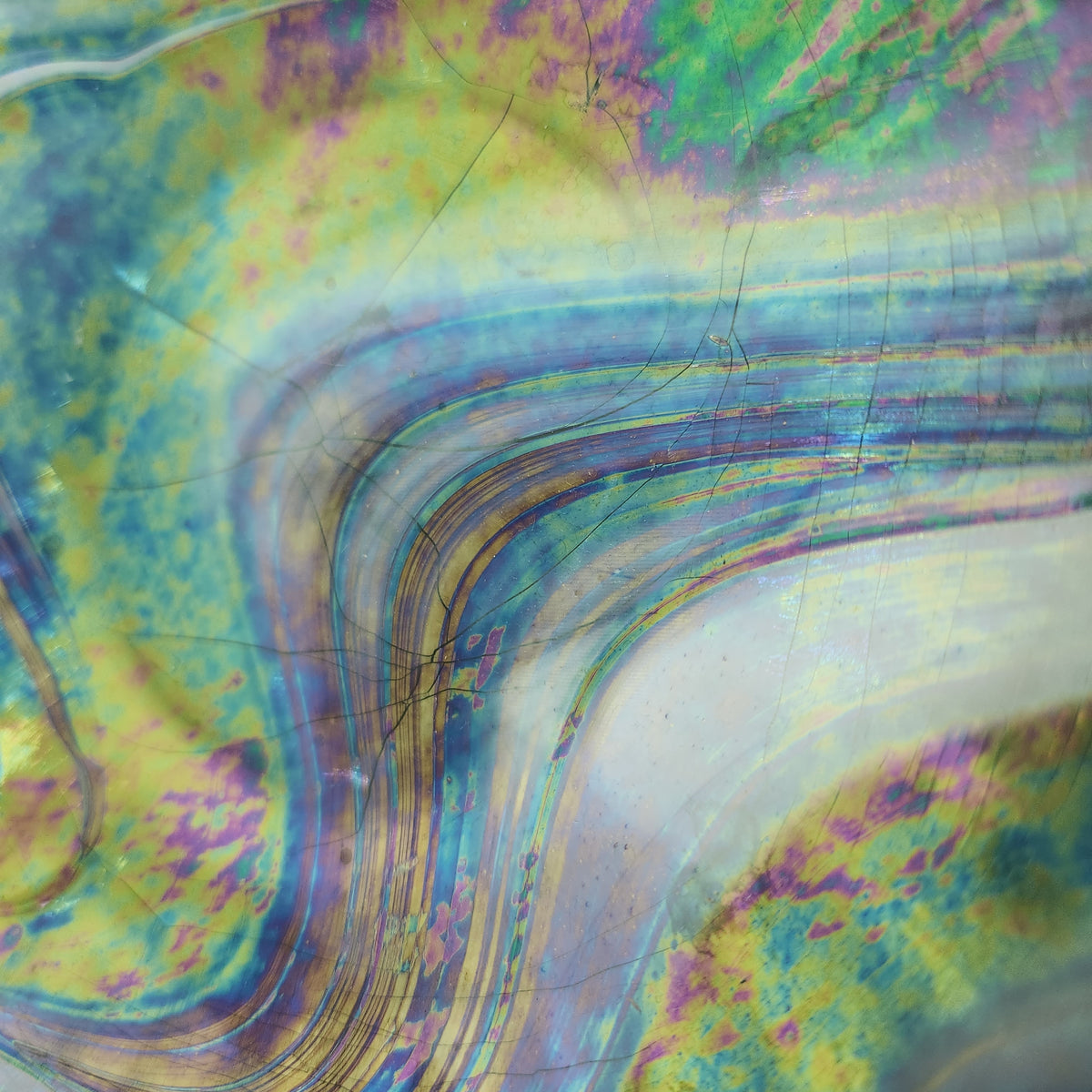 John Scott Signed Iridescent Art Glass Bowl 2010 | Hand-Blown Ruffled Free-Form ~14"