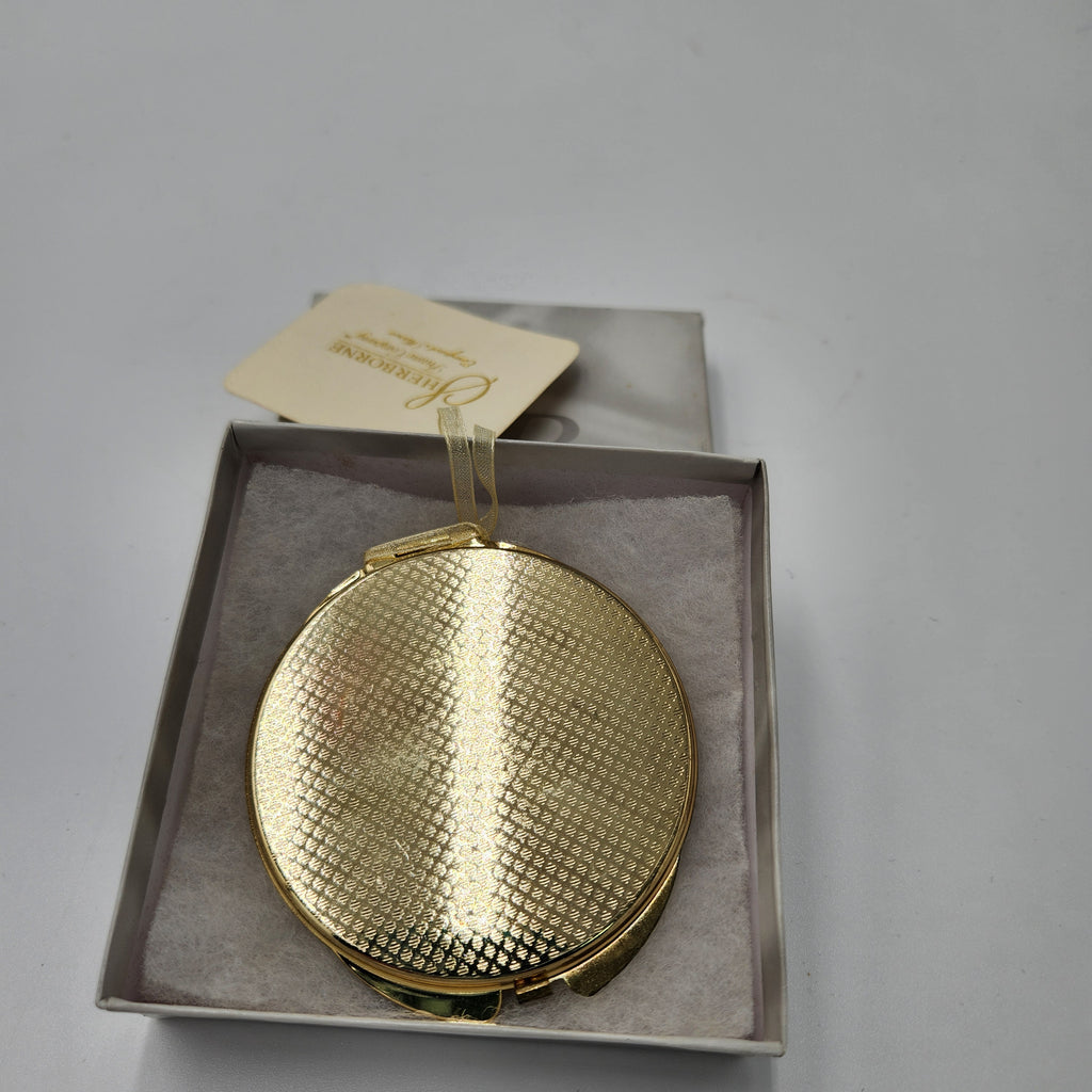 NIB Vintage Sherborne Frame Co Jeweled Filigree Compact Mirror Gold