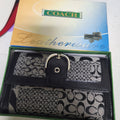 Vintage Coach Signature Jacquard Soho-Style Trifold Wallet | Black & Grey | Buckle Clasp | Y2K Era