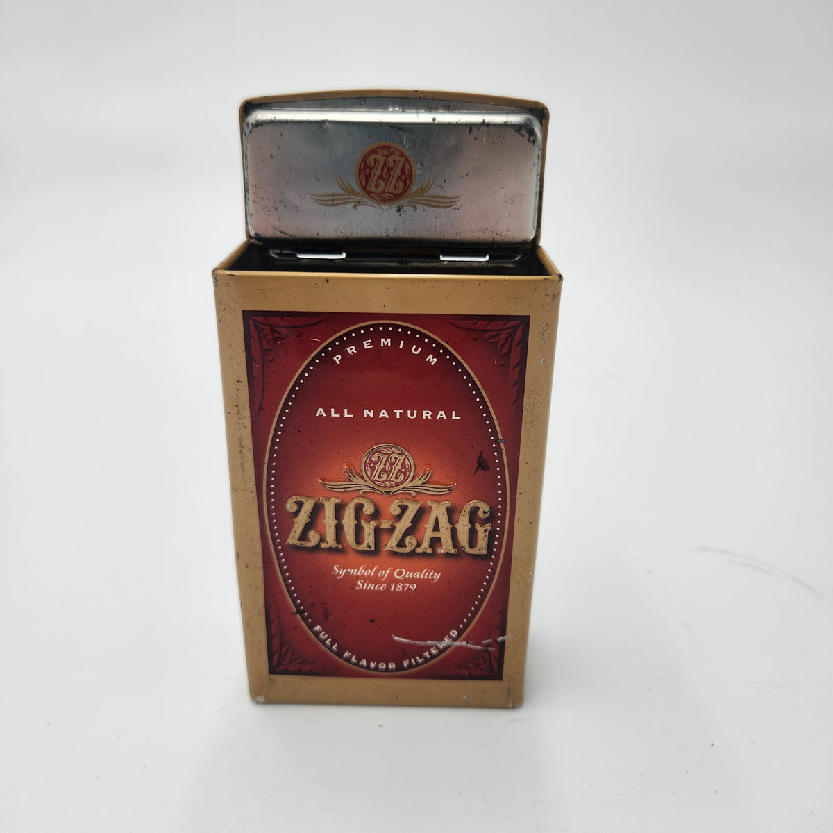 Vintage Zig-Zag Metal Tin Box Cigar Prototype All Natural Full Flavor, premium cigar box with classic design.
