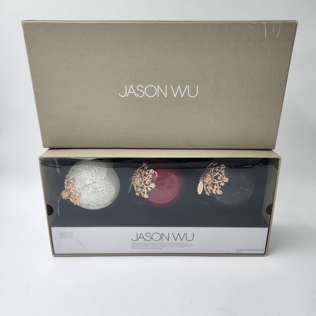 Jason Wu Nieman Marcus Target set of 3 Ornaments New in Box 2012 featuring glass ornaments in a decorative box.