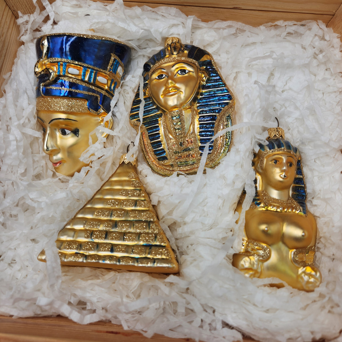 VTG 1999 Kurt S. Adler Polonaise "Egyptian Collection" 4 Pc. Ornament Set Crate INTACT WAX SEAL