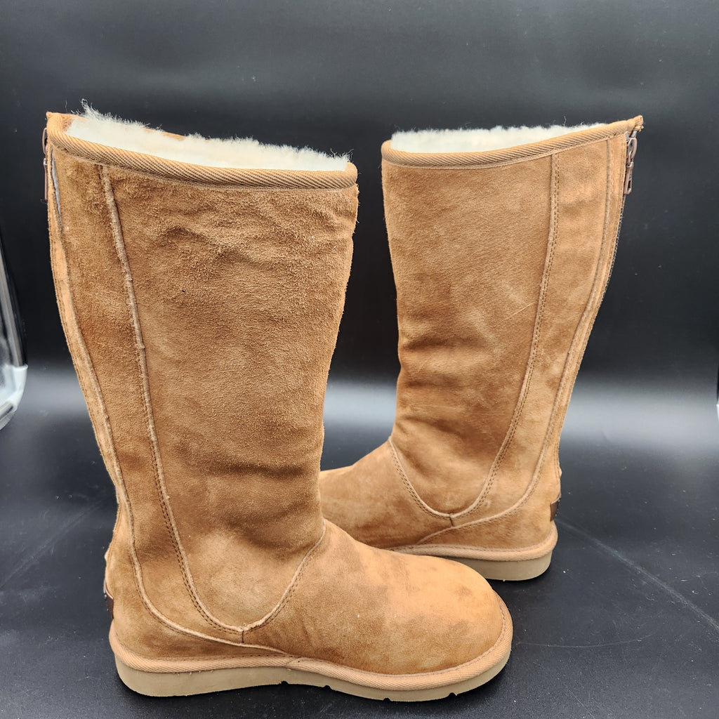 UGG Australia Knightsbridge Tall Boots 5119 Chestnut Suede Shearling Women Sz 7