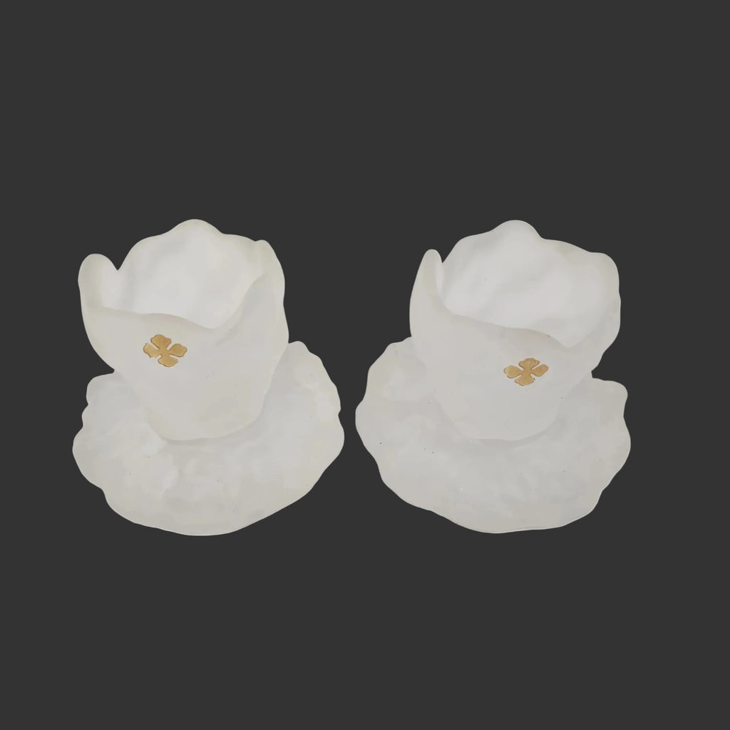 Vintage CAMUS Cognac frosted Satin white glass candle holders flower tulip set of 2