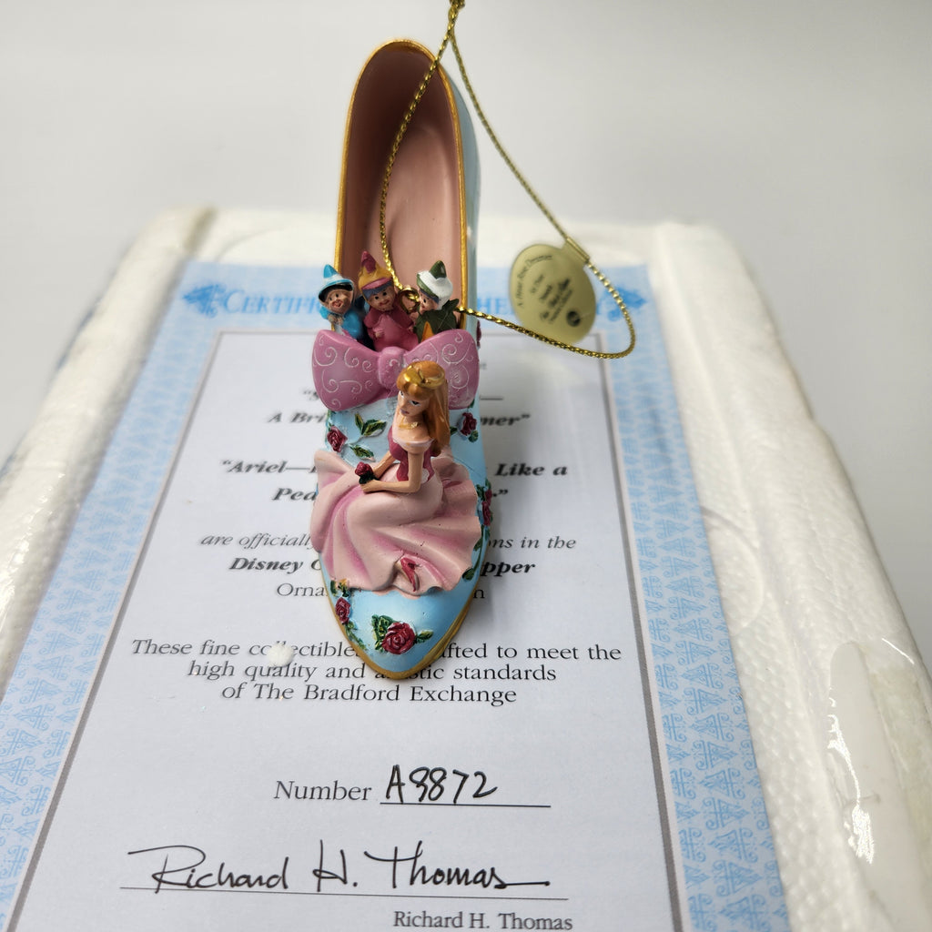 Bradford Exchange Disney Once Upon A Slipper Ornament Set Sleeping Beauty Ariel