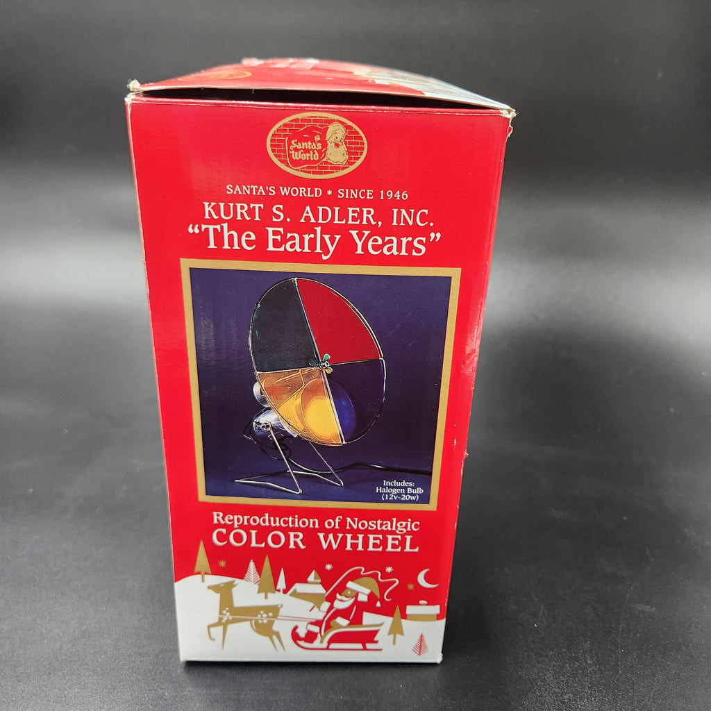 A red retail box for Kurt S. Adler, Inc. Kurt Adler The Early Years Reproduction of the Nostalgic Color Wheel Light