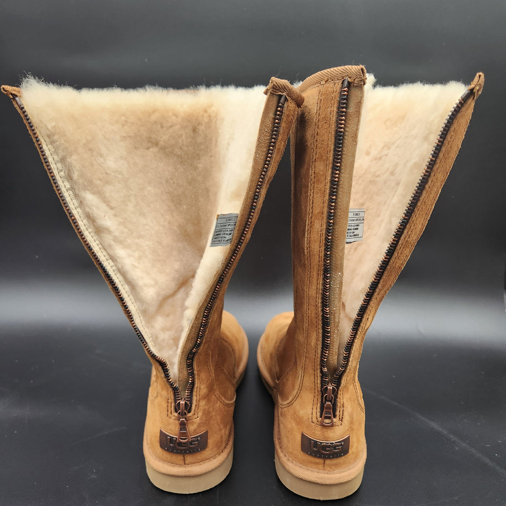 UGG Australia Knightsbridge Tall Boots 5119 Chestnut Suede Shearling Women Sz 7