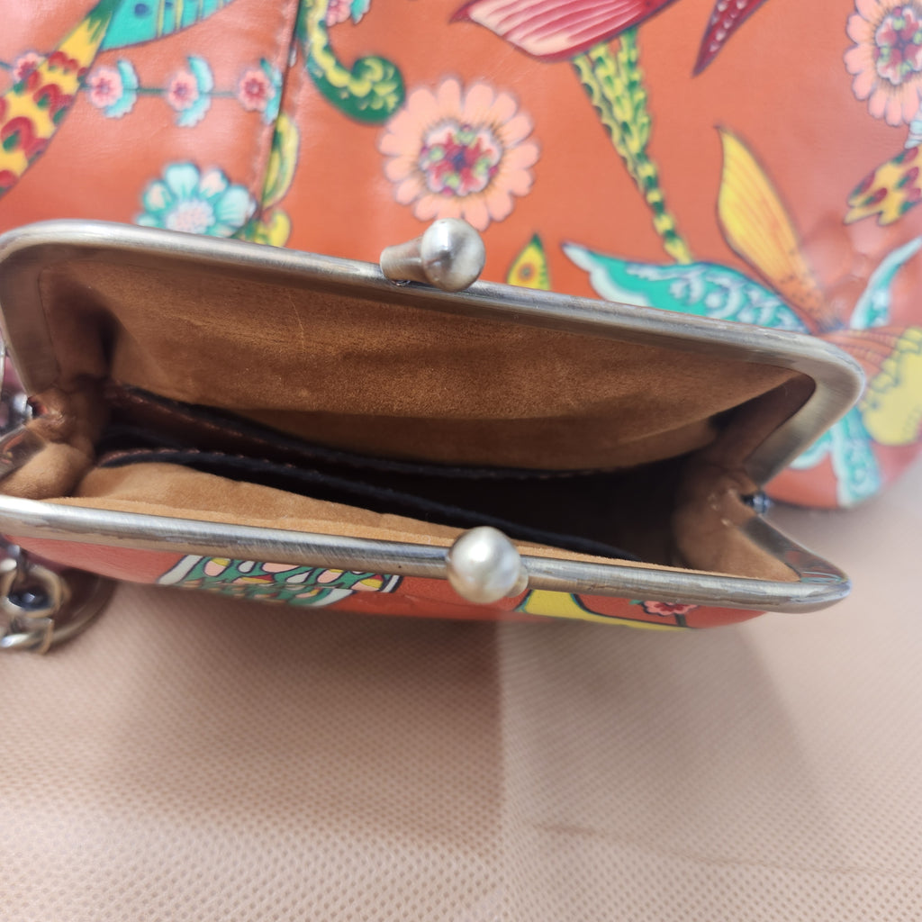 Patricia Nash Birds of Paradise Leather Satchel Bag & Coin Purse Set Dustbag