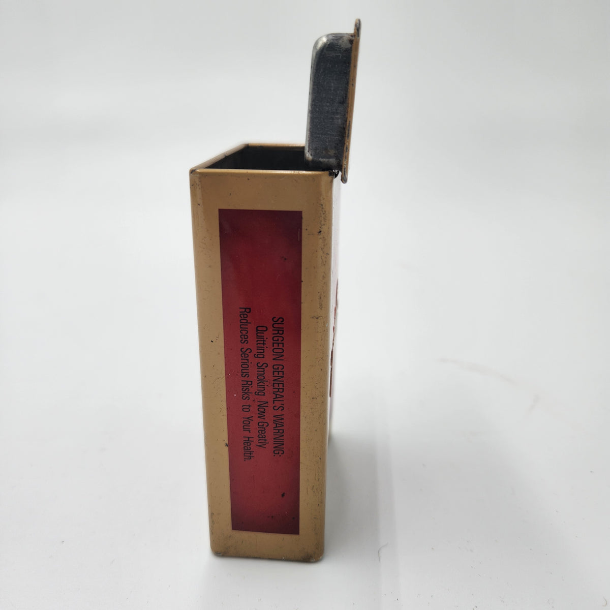Vintage Zig-Zag Metal Tin Box Cigar Prototype All Natural Full Flavor side view showing the warning label.
