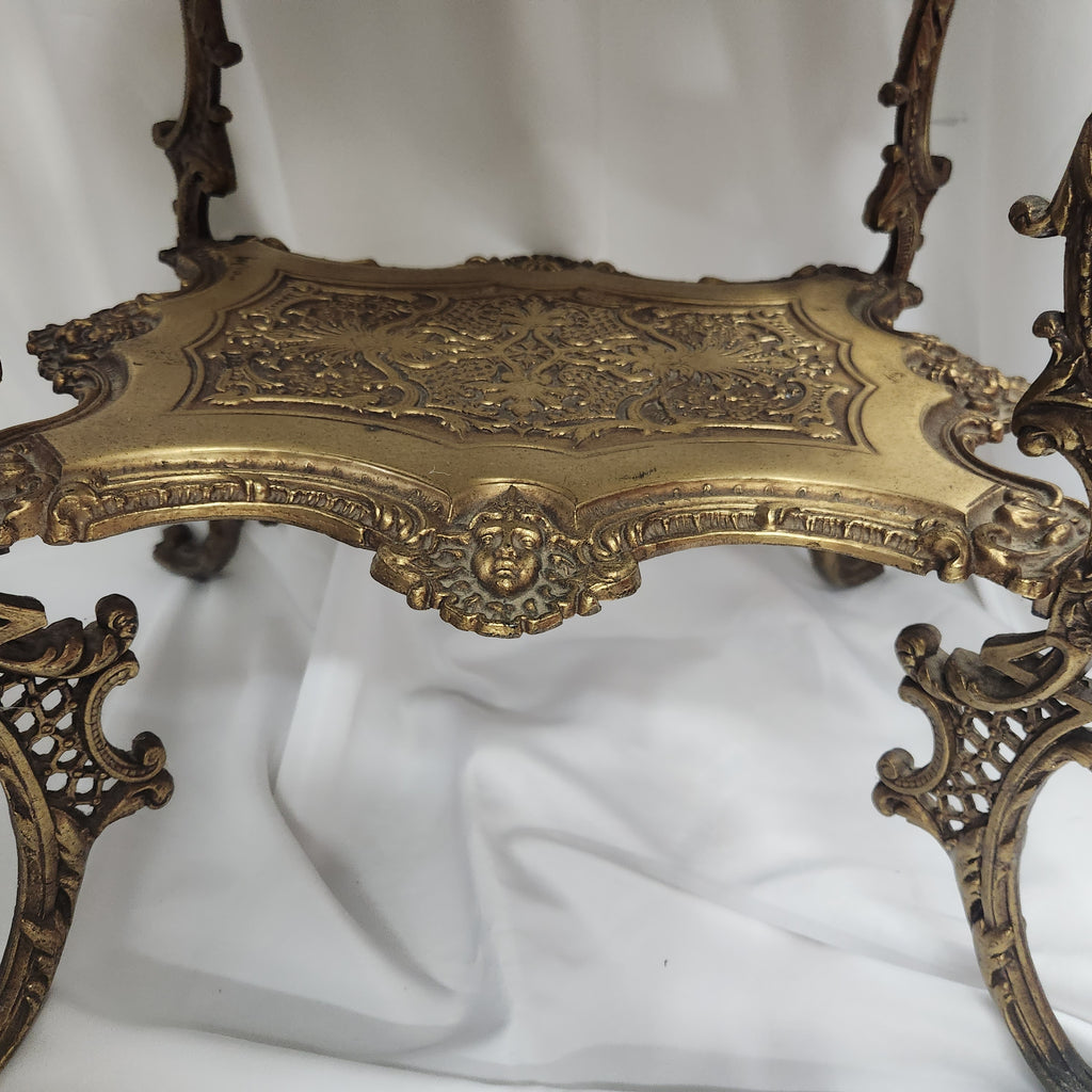 Vintage Ornate Cast Brass 3 Tier Plant Stand Dragon Grotesque French Scrollwork