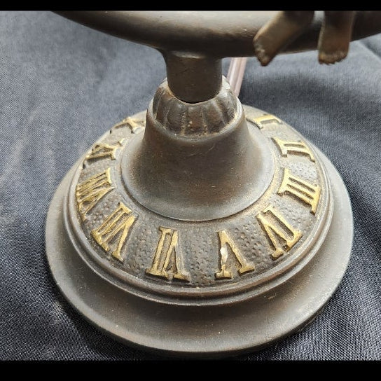 vintage celestial angel fairy bronze finish cast metal base with 2 glass blue lily lights-compass base
