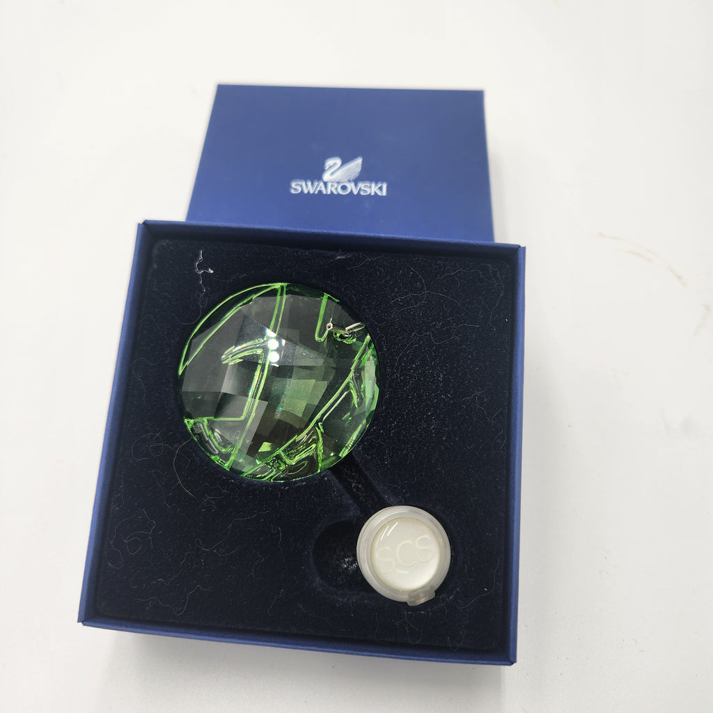 Swarovski Austrian Crystal 2008 Round Green Membership Window Ornament in box with SCS certificate.