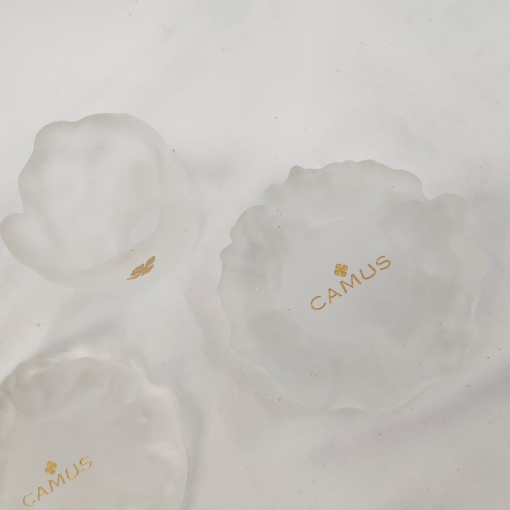Vintage CAMUS Cognac frosted Satin white glass candle holders flower tulip set of 2