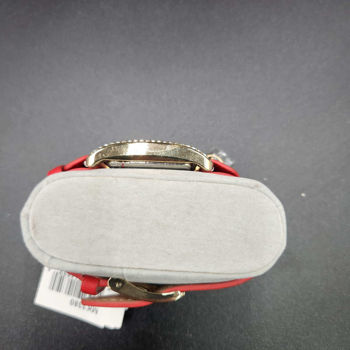 New Michael Kors MK2380 Gold Rectangular Watch Red Leather Band Charm Studs NWT