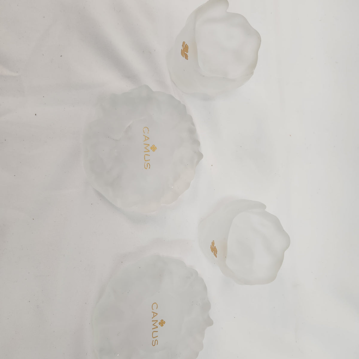 Vintage CAMUS Cognac frosted Satin white glass candle holders flower tulip set of 2