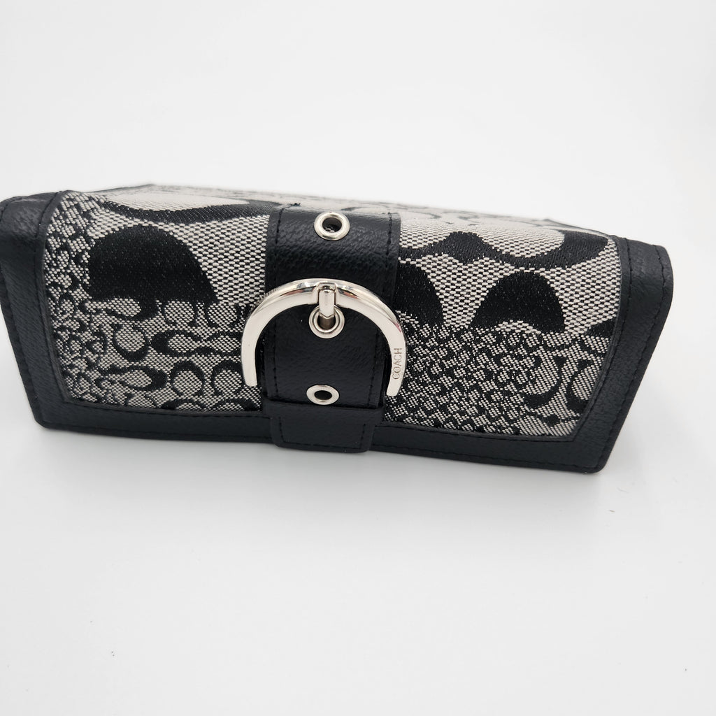 Vintage Coach Signature Jacquard Soho-Style Trifold Wallet | Black & Grey | Buckle Clasp | Y2K Era