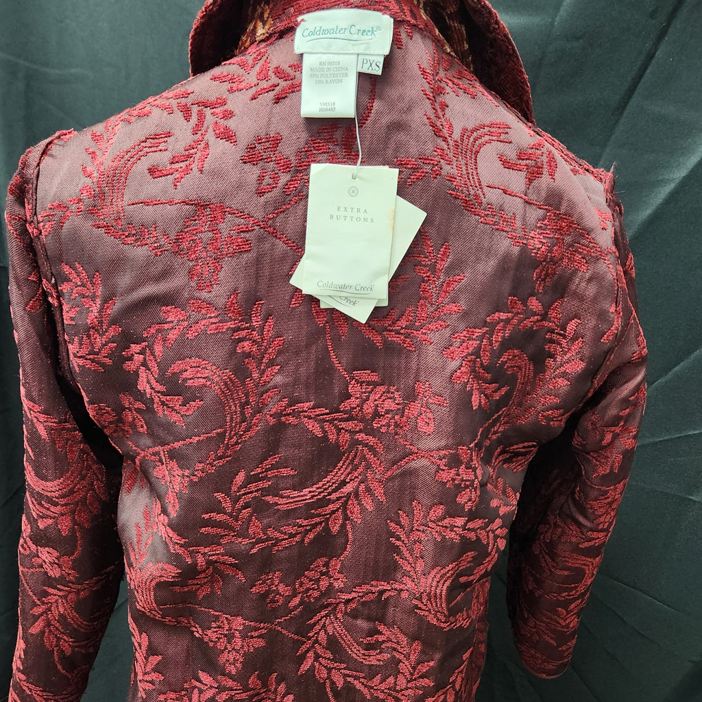 NWT Coldwater Creek Reversible Tapestry Jacket PXS Crimson Red Boho Fall Leaf