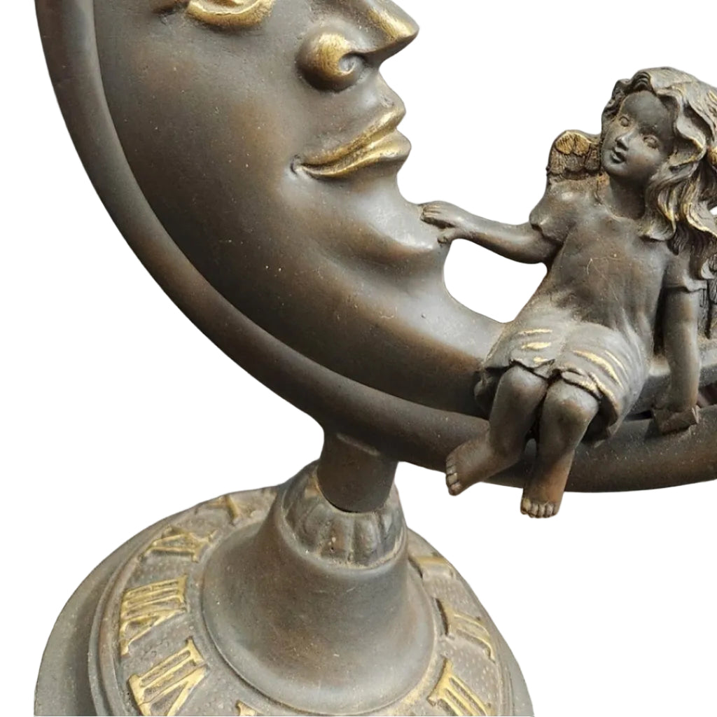 vintage celestial angel fairy bronze finish cast metal base with 2 glass blue lily lights-star bright