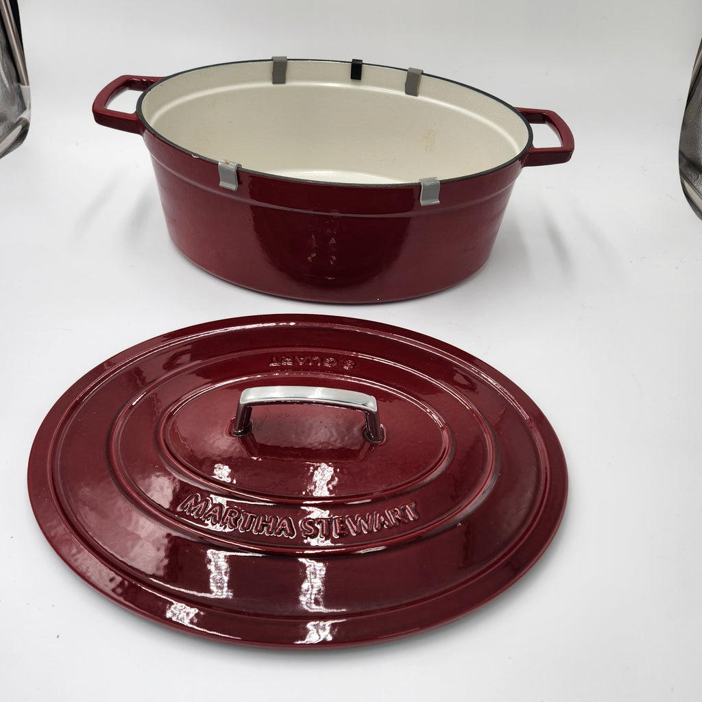 Martha Stewart 8-Quart Oval Enameled Cast Iron Dutch Oven - New-Cranberry Red