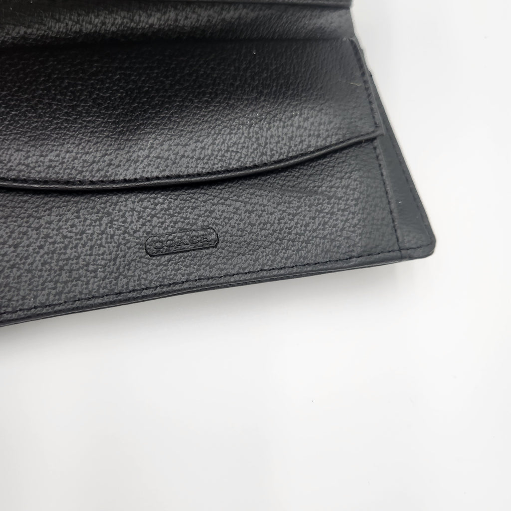 Vintage Coach Signature Jacquard Soho-Style Trifold Wallet | Black & Grey | Buckle Clasp | Y2K Era