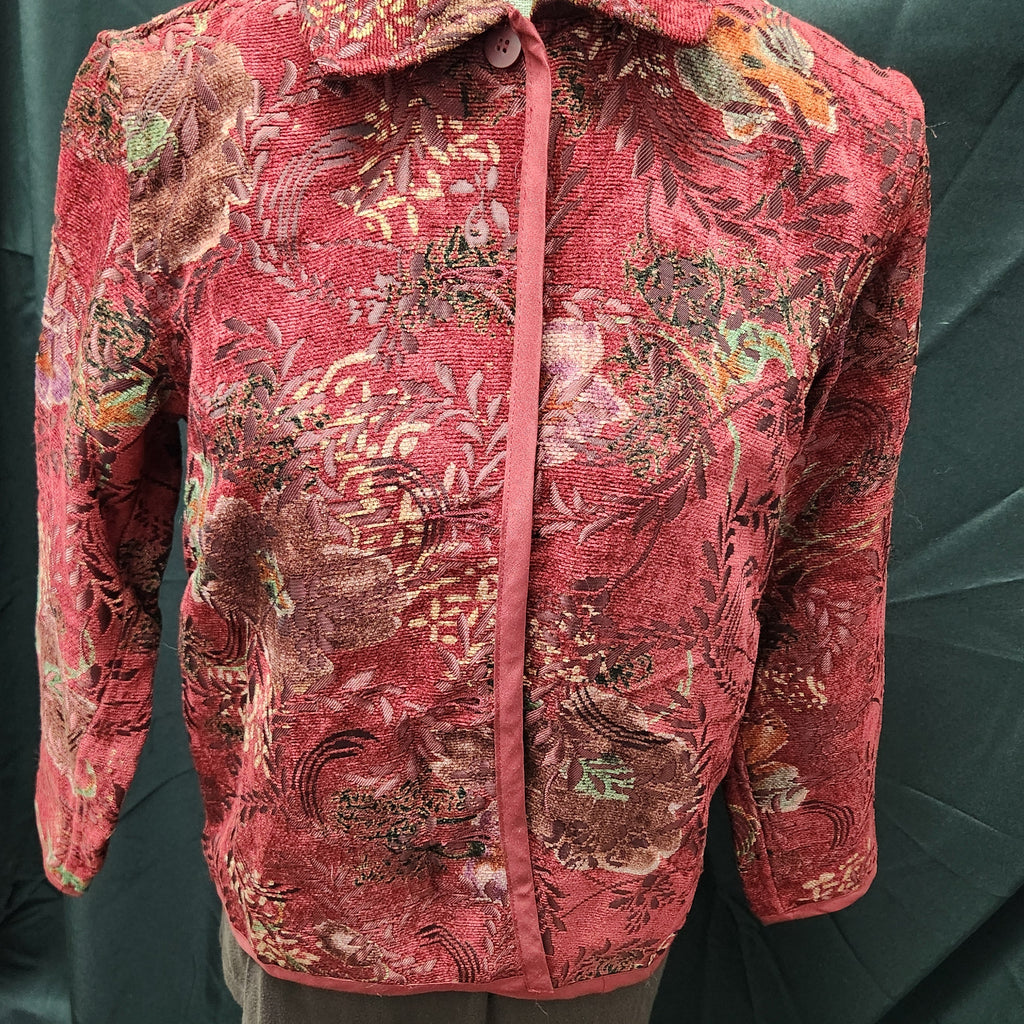NWT Coldwater Creek Reversible Tapestry Jacket PXS Crimson Red Boho Fall Leaf