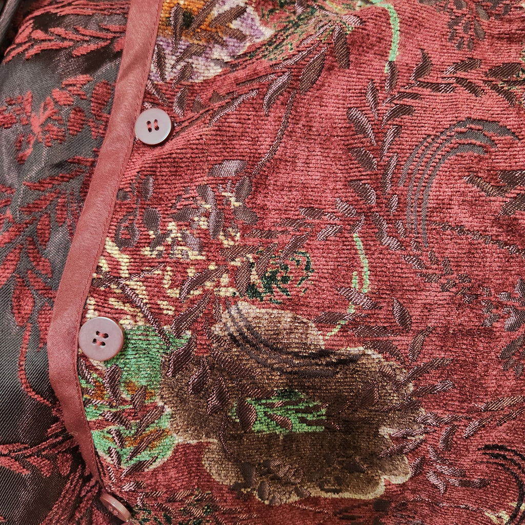 NWT Coldwater Creek Reversible Tapestry Jacket PXS Crimson Red Boho Fall Leaf