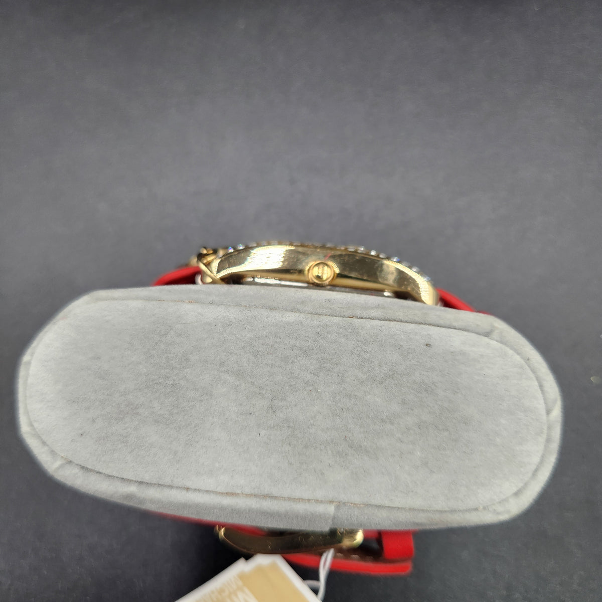 New Michael Kors MK2380 Gold Rectangular Watch Red Leather Band Charm Studs NWT