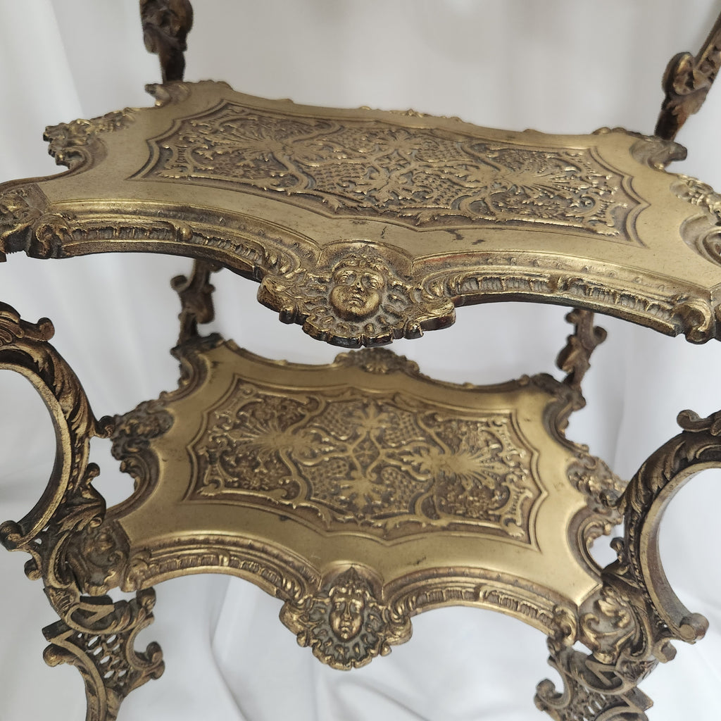 Vintage Ornate Cast Brass 3 Tier Plant Stand Dragon Grotesque French Scrollwork