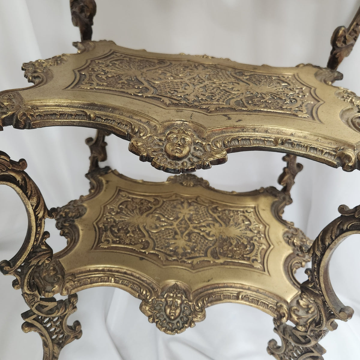Vintage Ornate Cast Brass 3 Tier Plant Stand Dragon Grotesque French Scrollwork