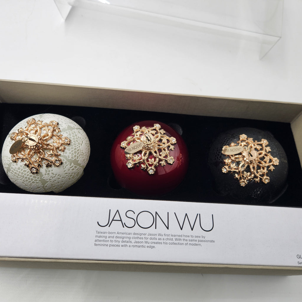 Jason Wu Nieman Marcus Target set of 3 Ornaments New in Box 2012 featuring elegant hand-blown glass design.
