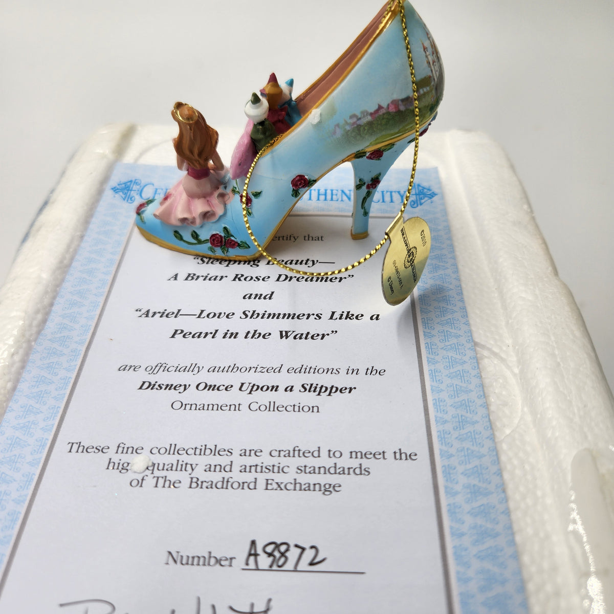 Bradford Exchange Disney Once Upon A Slipper Ornament Set Sleeping Beauty Ariel