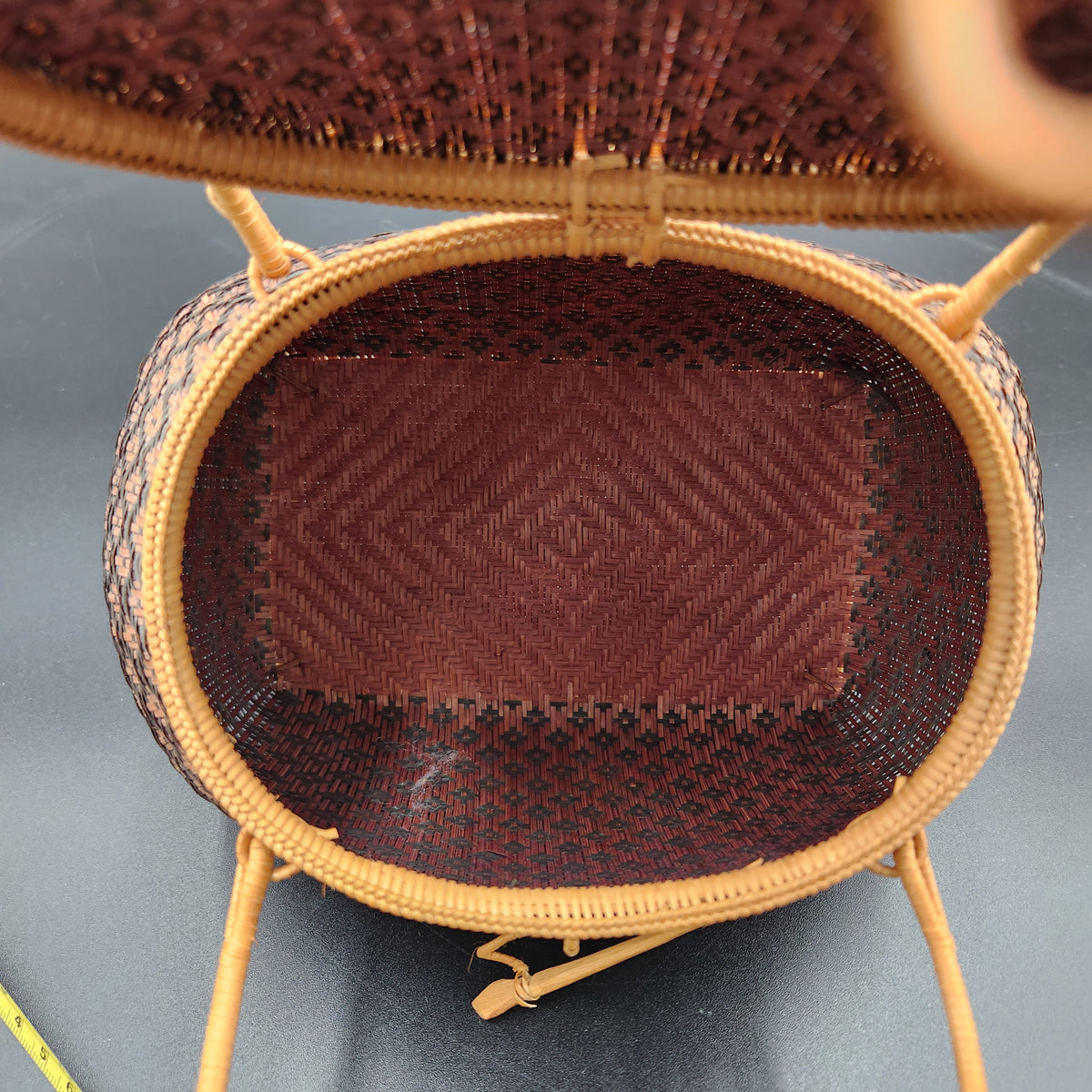 Vintage Thai Yan Lipao Basket Purse Handwoven Khit Bamboo Rattan Handbag Lid
