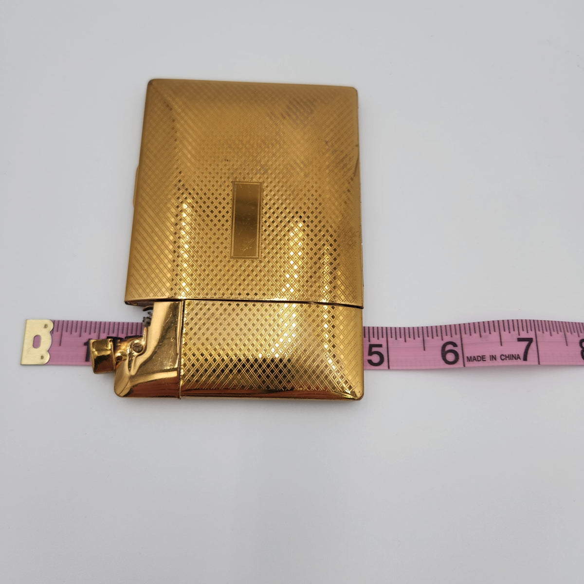 Vintage 1940s Elgin American Magic Action Lite-O-Matic Cigarette Case Lighter Combo - Gold Tone Crosshatch, Unmonogrammed, with Original Box