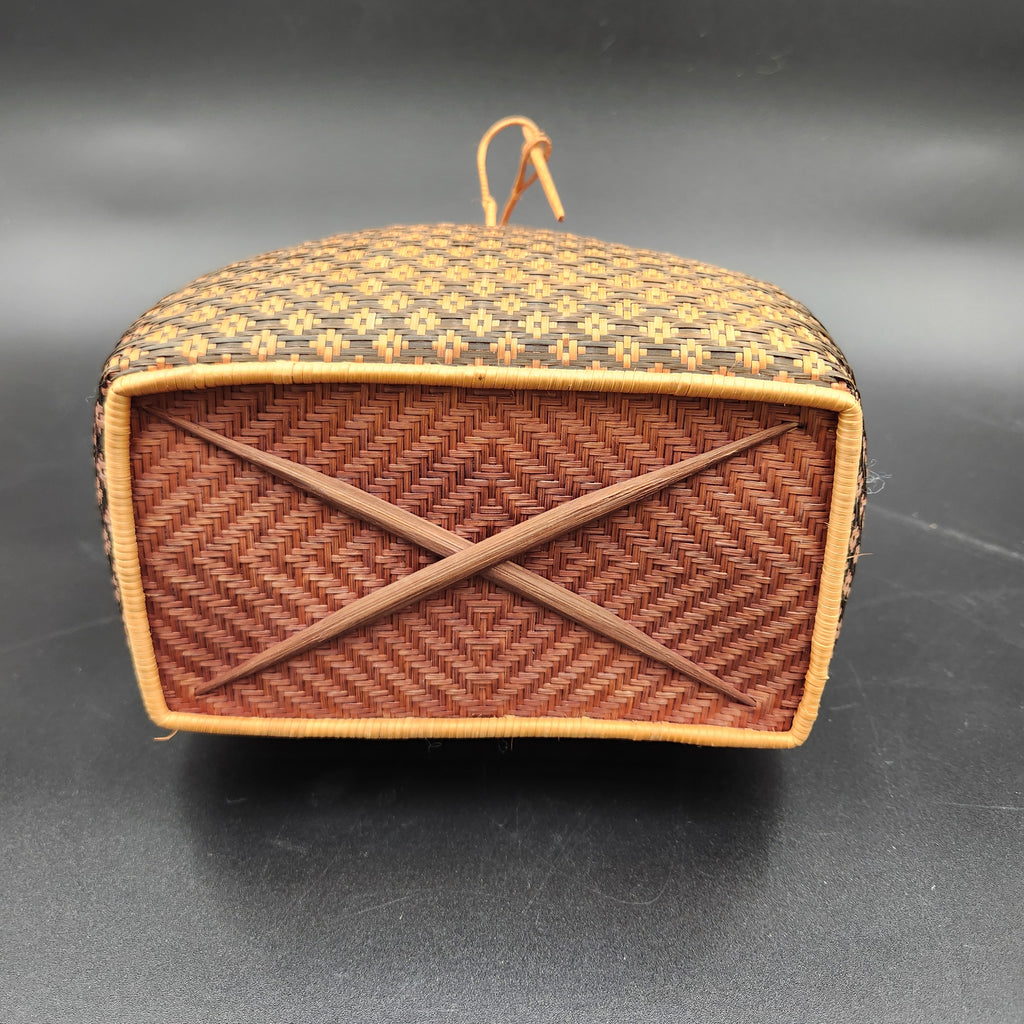 Vintage Thai Yan Lipao Basket Purse Handwoven Khit Bamboo Rattan Handbag Lid